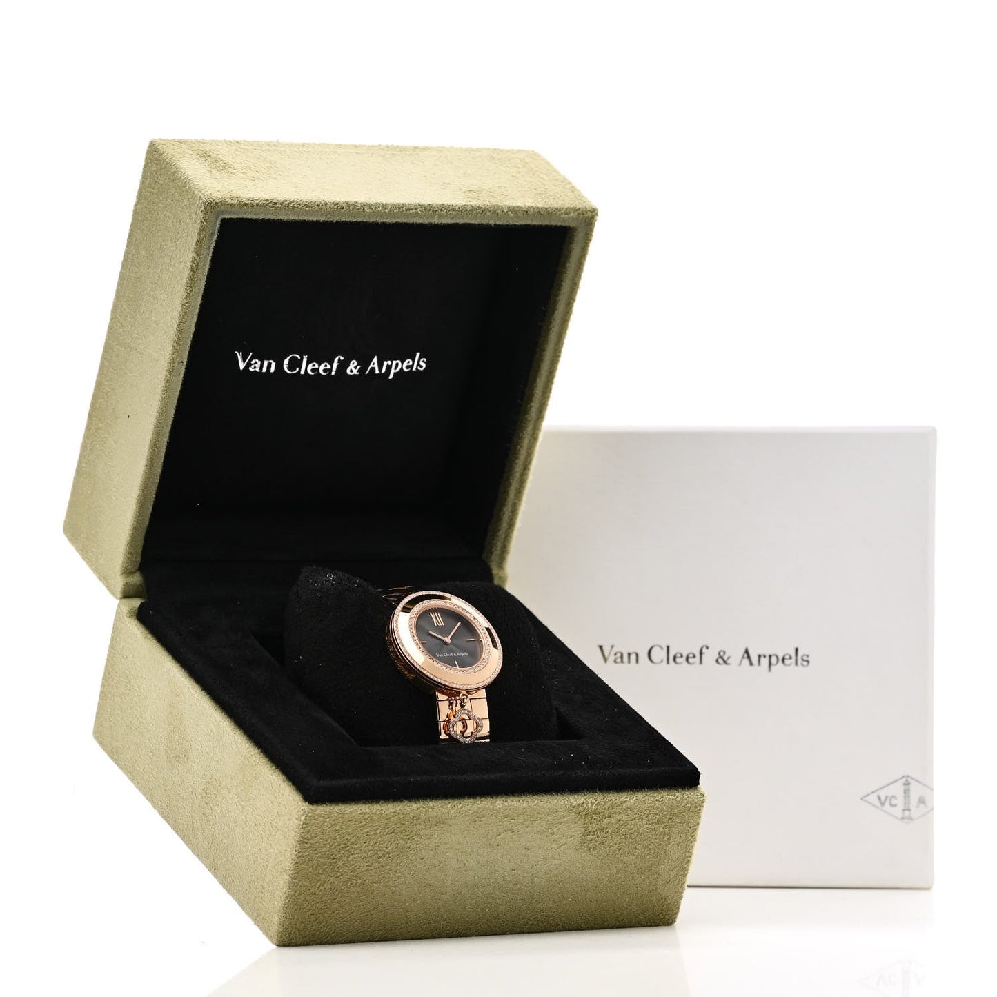 18K Rose Gold Diamond Bezel 32mm Charms Quartz Watch Black