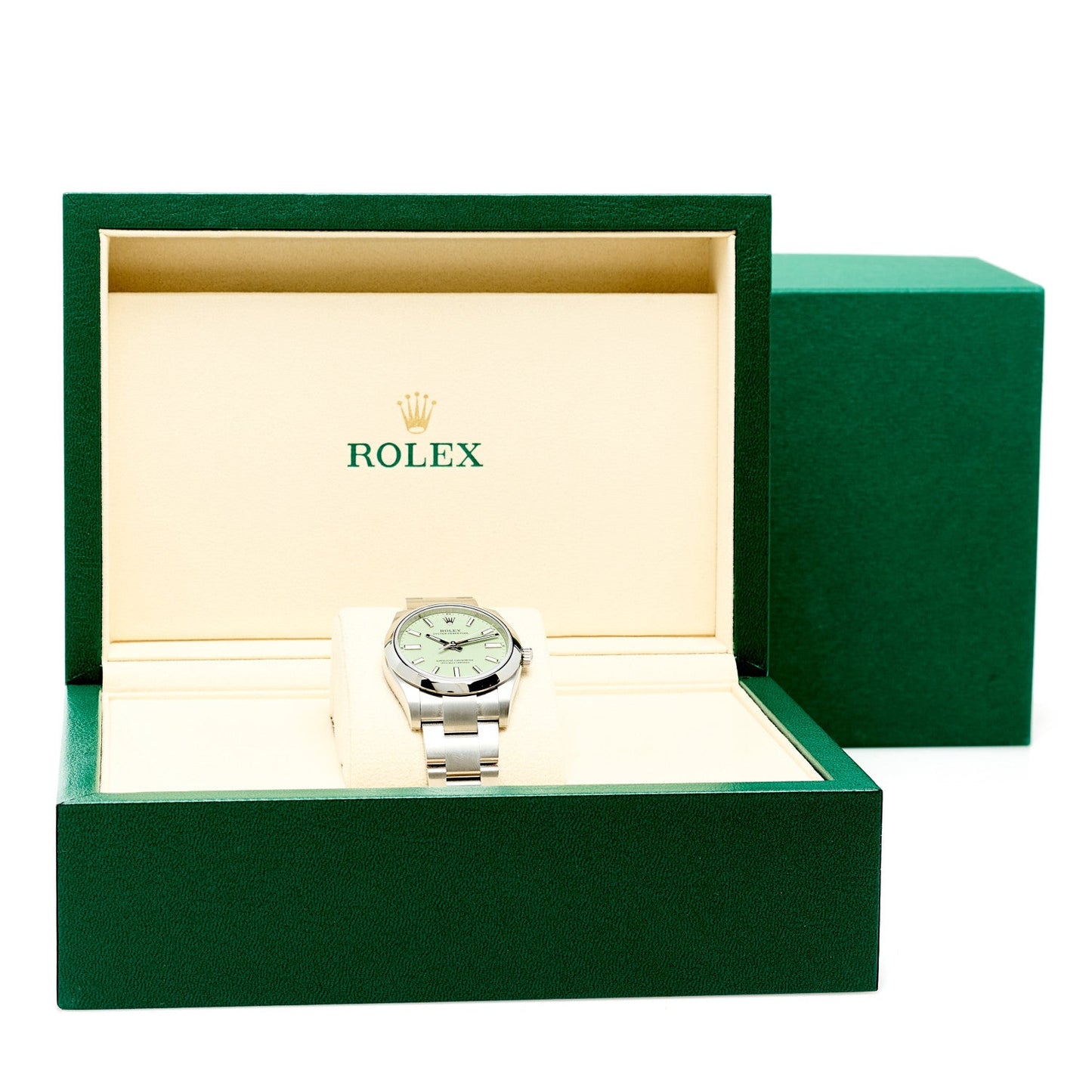 Stainless Steel 34mm Oyster Perpetual Watch Pistachio 124200