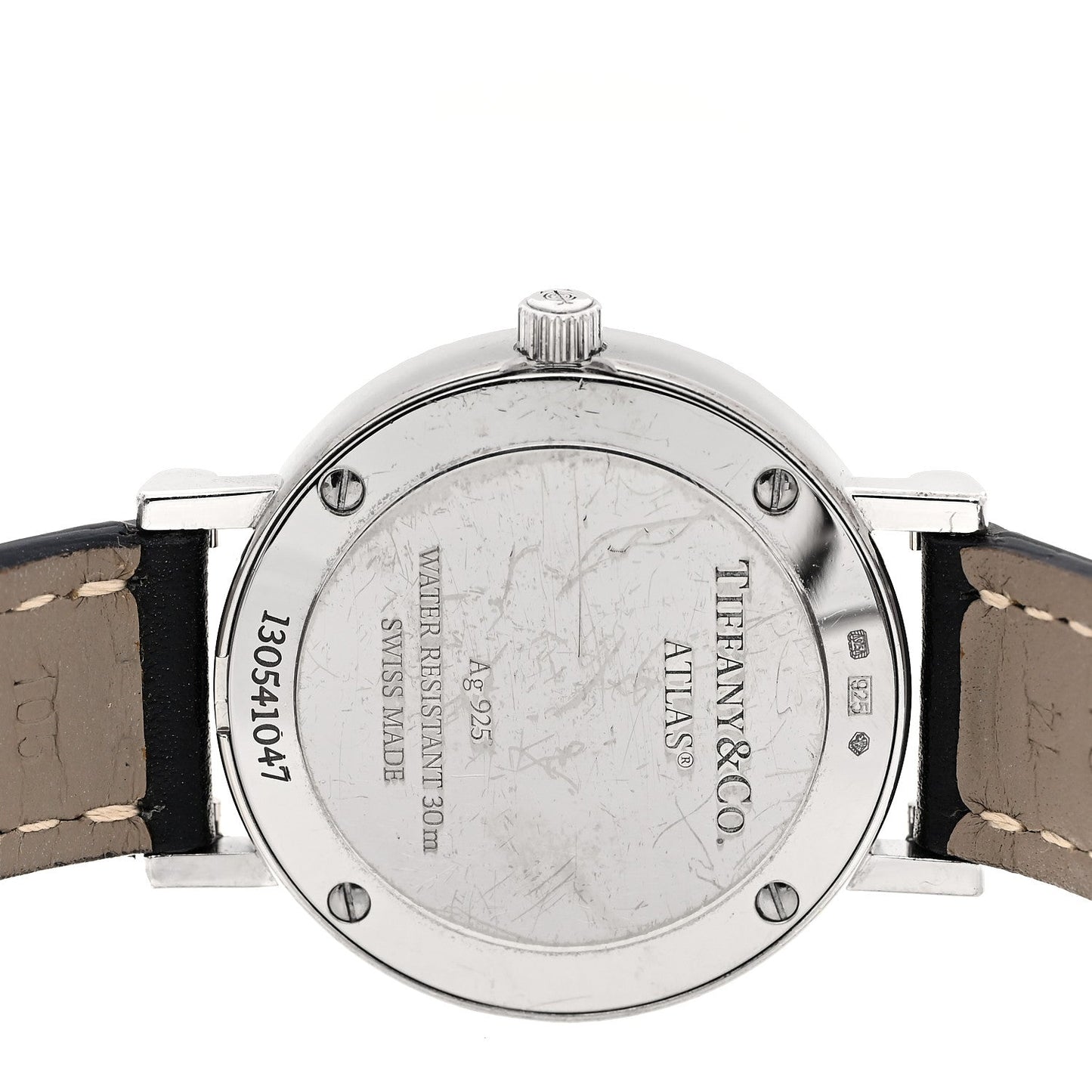 Sterling Silver Calfskin 29mm Atlas Quartz Watch Black