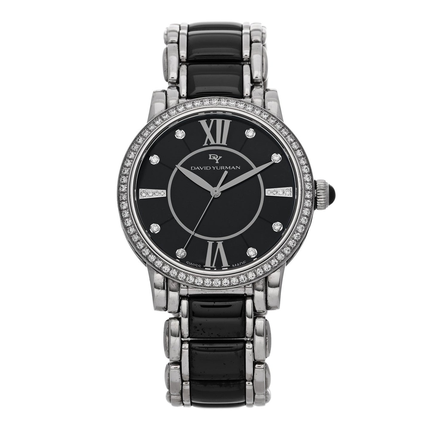 Stainless Steel Ceramic Diamond Bezel 38mm Classic Quartz Watch Black