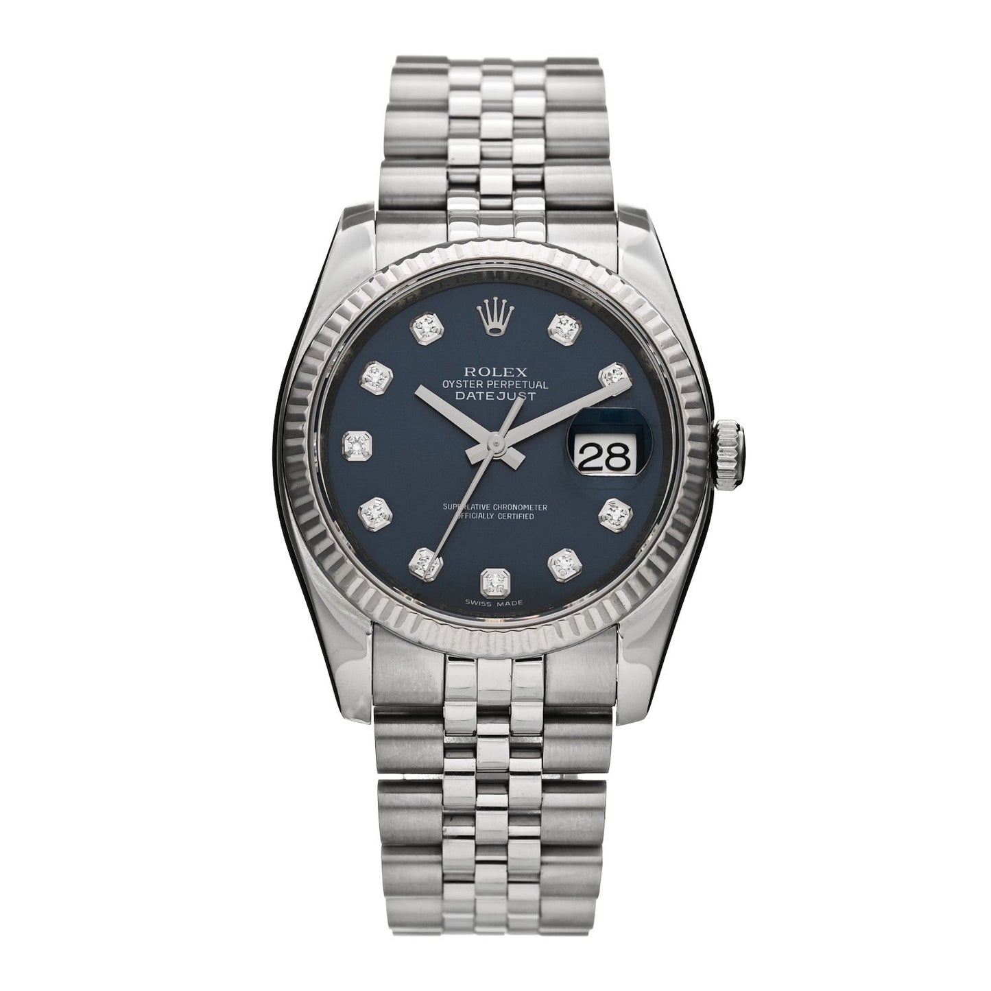 Stainless Steel 18K White Gold Diamond 36mm Oyster Perpetual Datejust Watch Blue 116234