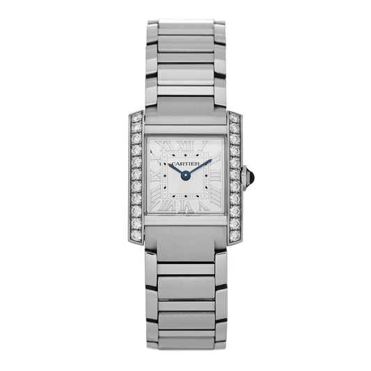 Stainless Steel Diamond Bezel 21mm Tank Francaise Quartz Watch Silver