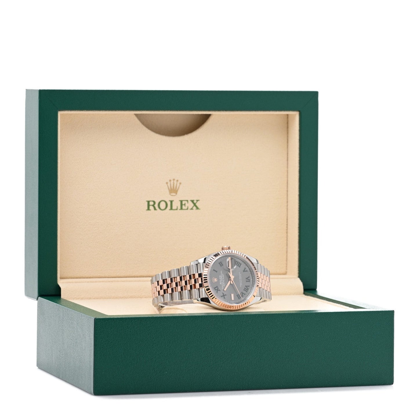 Stainless Steel 18K Everose Gold 36mm Oyster Perpetual Wimbledon Datejust Watch Slate 126231