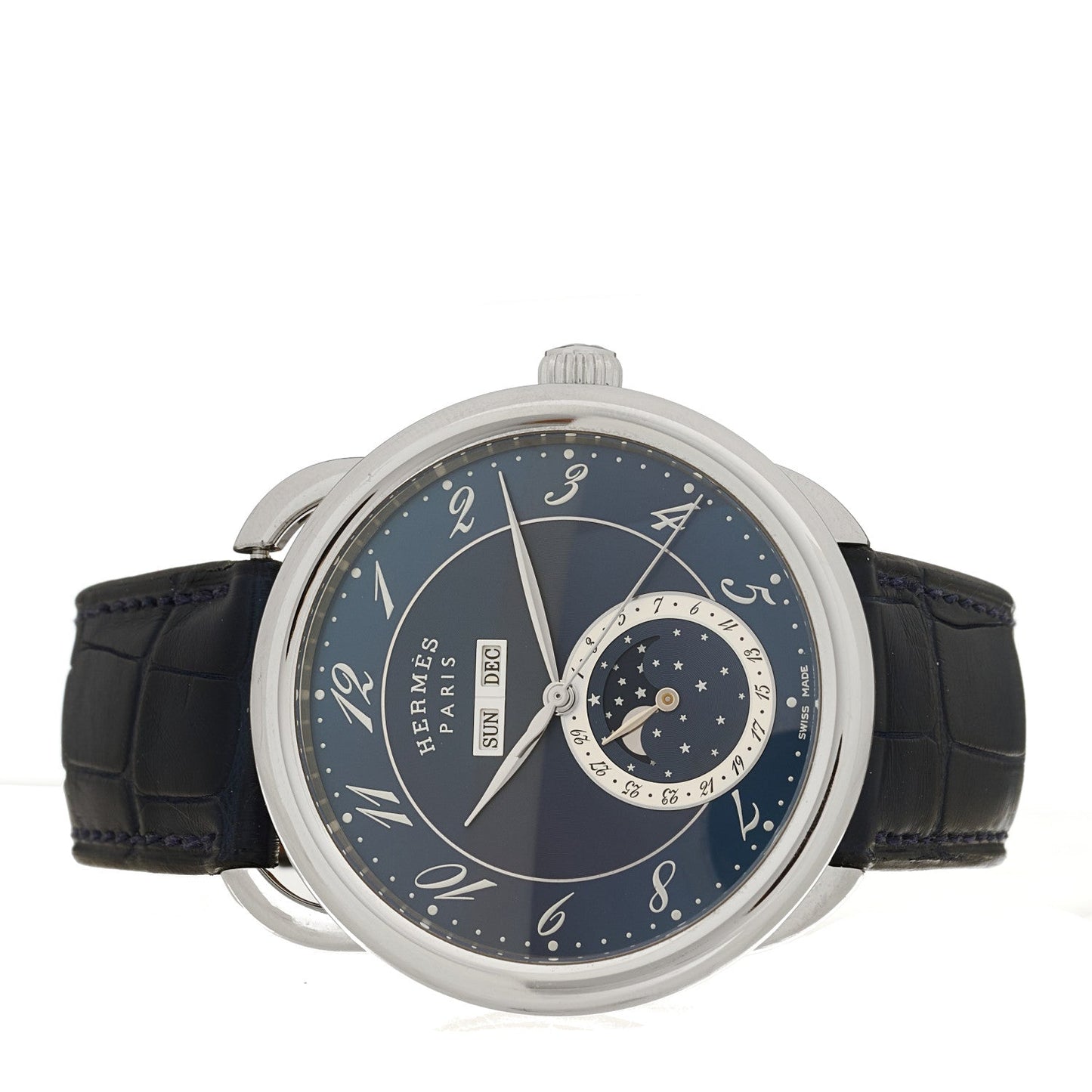 Stainless Steel Alligator 43mm Arceau Grande Lune Automatic Watch Bleu Abysse