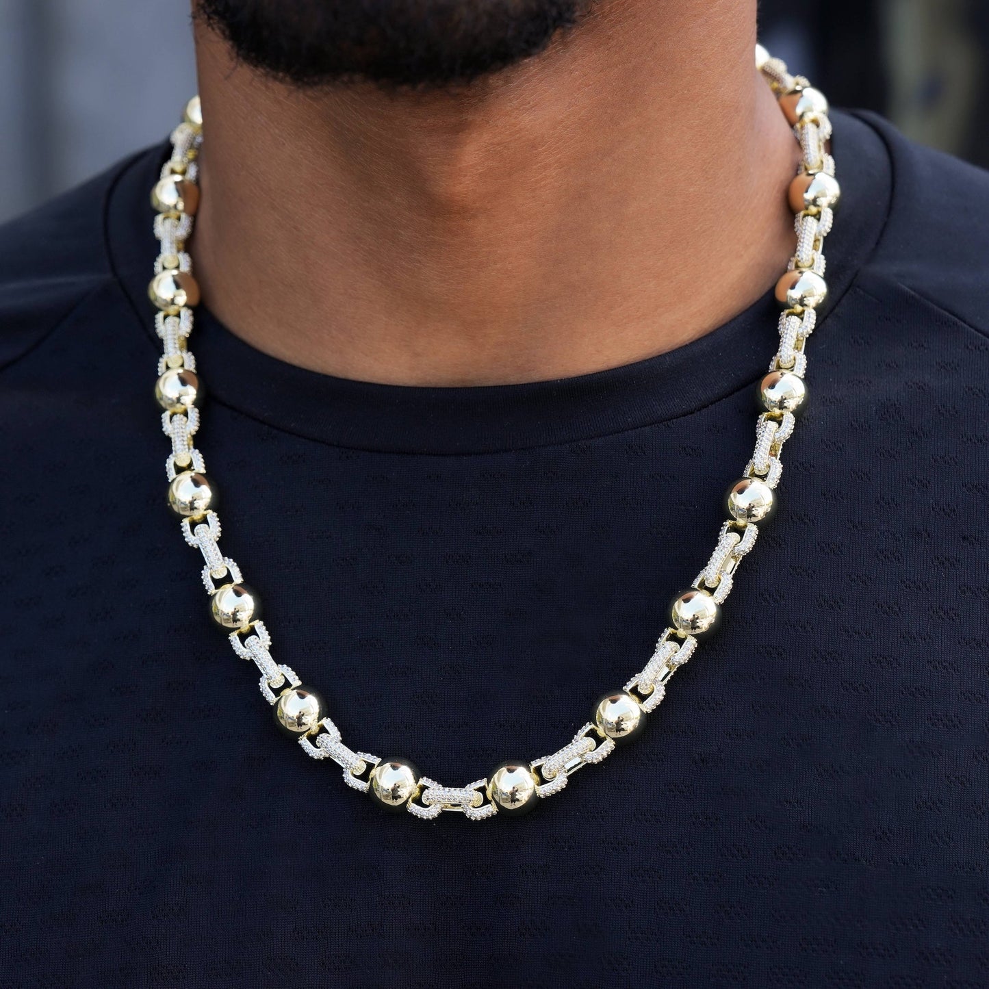 Iced Plain Ball Chain in Yellow Gold - 10mm