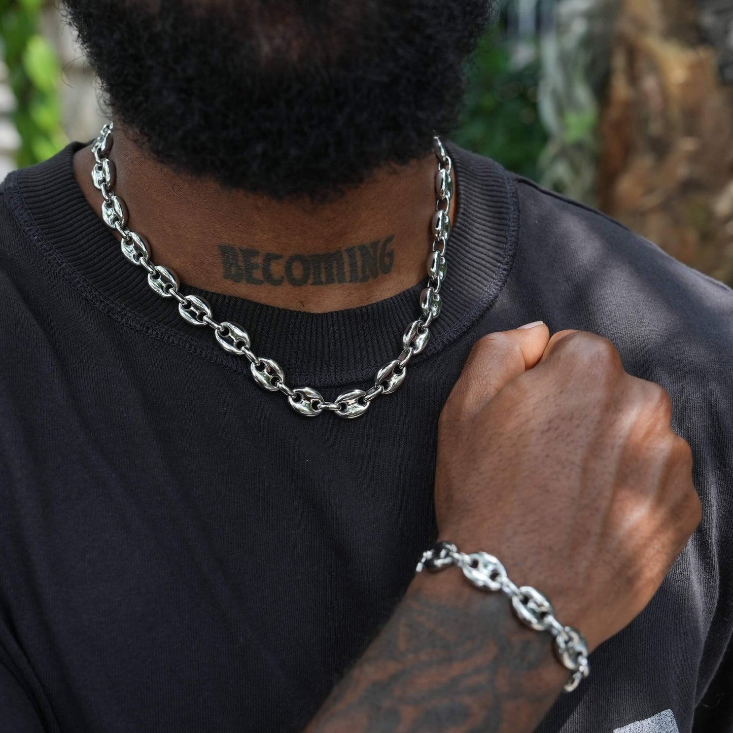Puffed Mariner Chain in White Gold - 12mm