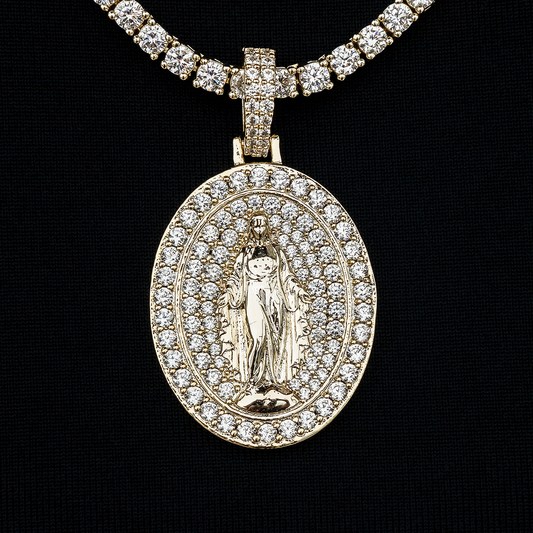 Iced Lady of Guadalupe Pendant in Yellow Gold