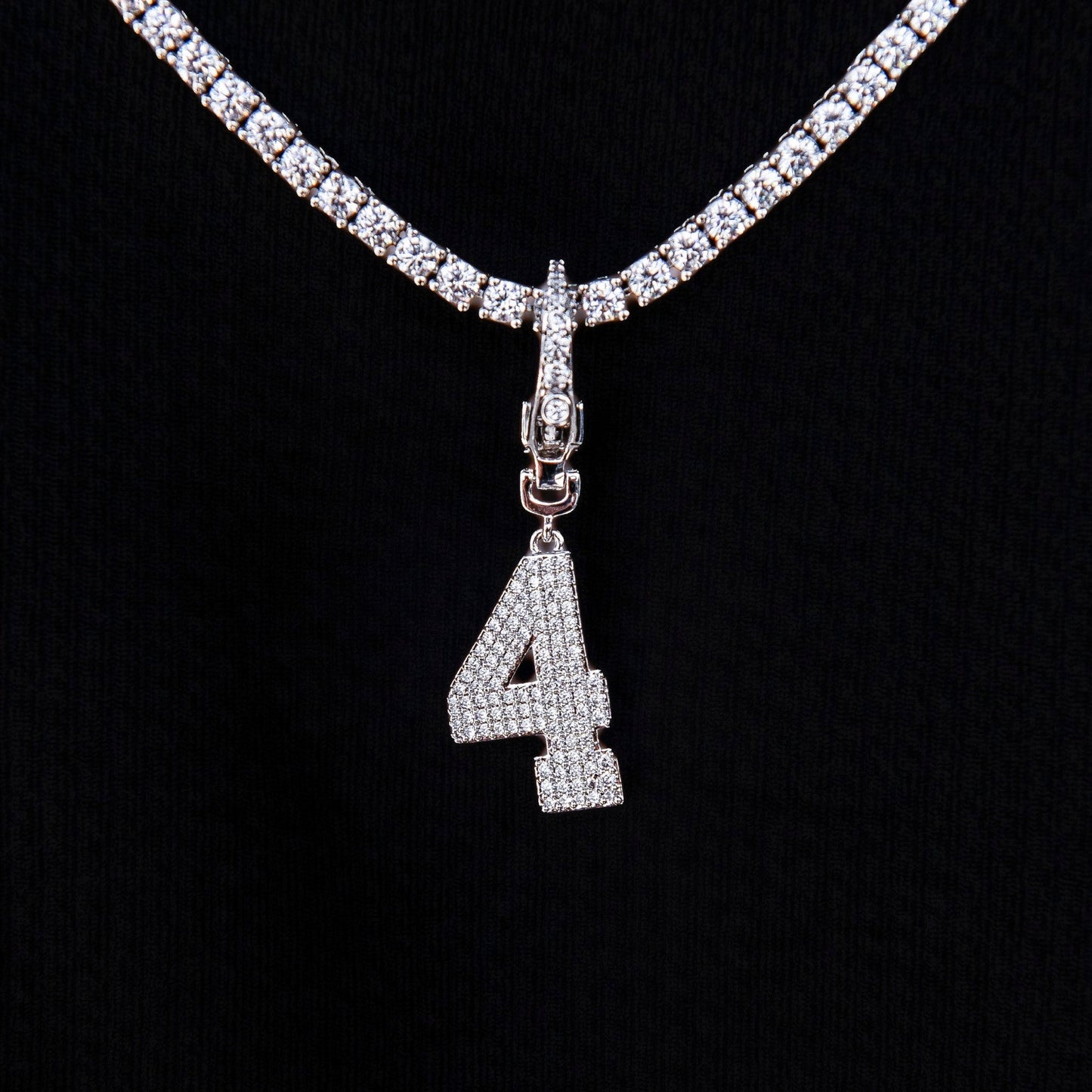 Micro Pave Number Clip On Pendants in White Gold