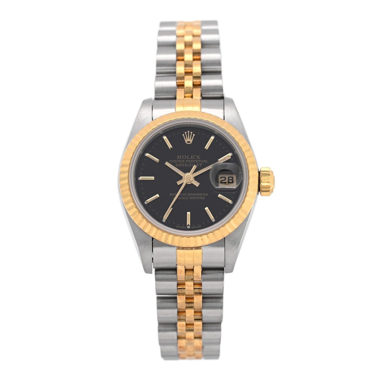 Stainless Steel 18K Yellow Gold 26mm Oyster Perpetual Datejust Watch Black 69173