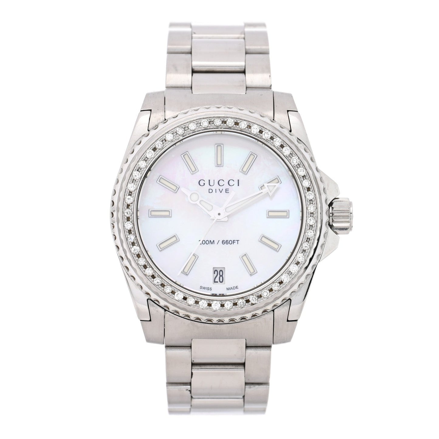 Stainless Steel Diamond Mother of Pearl 32mm Dive Quartz Watch