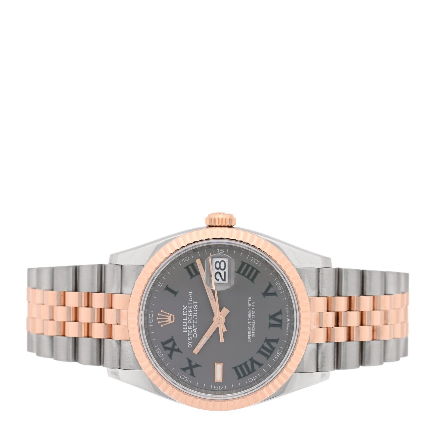 Stainless Steel 18K Everose Gold 36mm Oyster Perpetual Wimbledon Datejust Watch Slate 126231