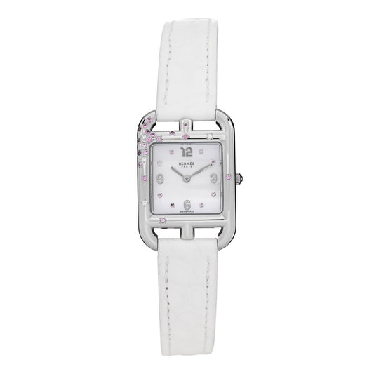 Stainless Steel Alligator Diamond Pink Sapphire Mother of Pearl 23mm Cape Cod Quartz Watch Blanc