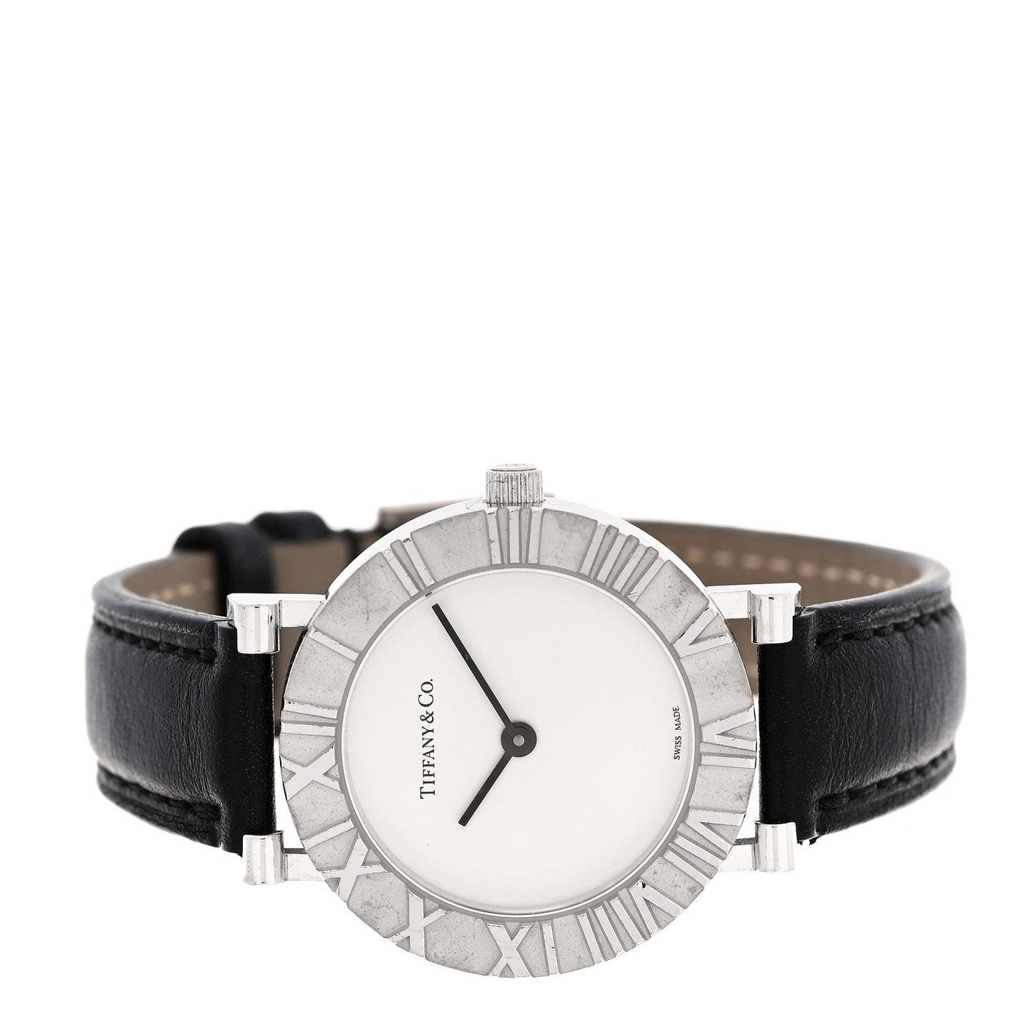 Sterling Silver Calfskin 29mm Atlas Quartz Watch Black