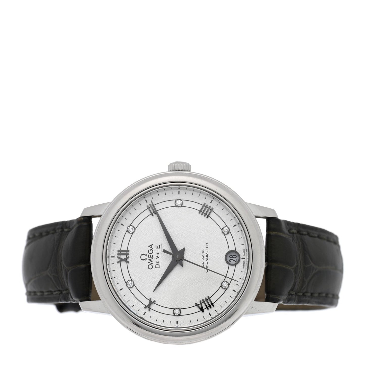 Stainless Steel Alligator Diamond 32.7mm De Ville Prestige Quartz Watch White 424.13.33.20.52.002
