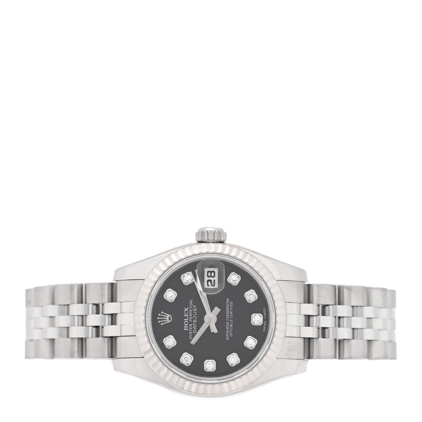 Stainless Steel 18K White Gold Diamond 26mm Oyster Perpetual Datejust Watch Black 179174