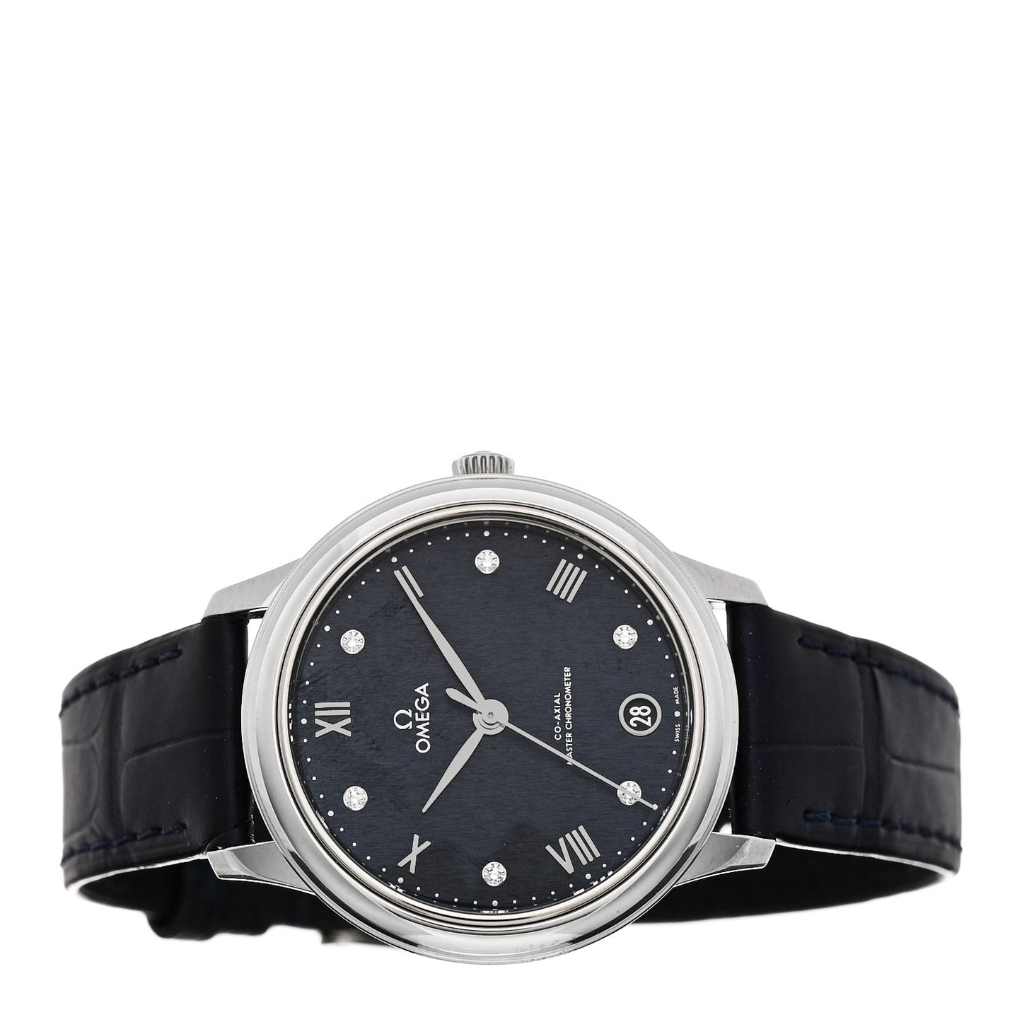 Stainless Steel Alligator Diamond 34mm De Ville Prestige Automatic Watch Blue 434.13.34.20.53.002
