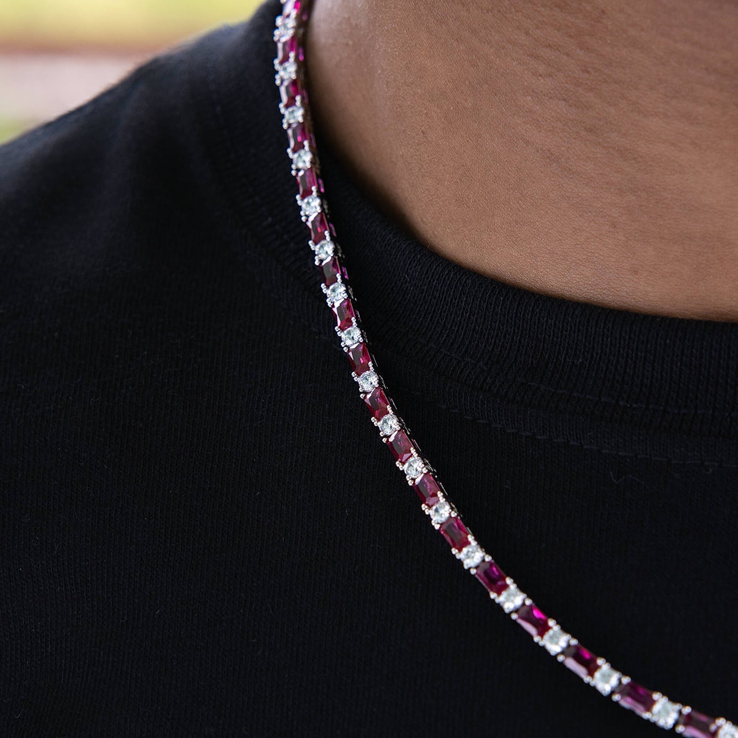 Ruby Baguette Tennis Chain in White Gold - 4MM