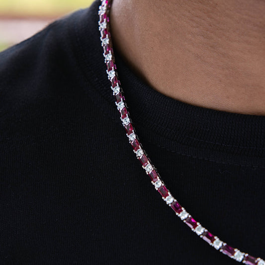 Ruby Baguette Tennis Chain in White Gold - 4MM