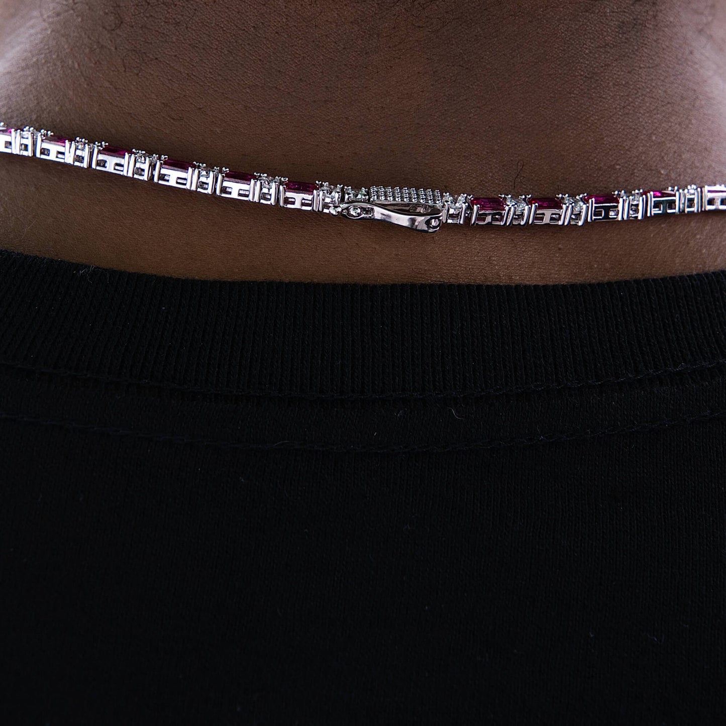 Ruby Baguette Tennis Chain in White Gold - 4MM