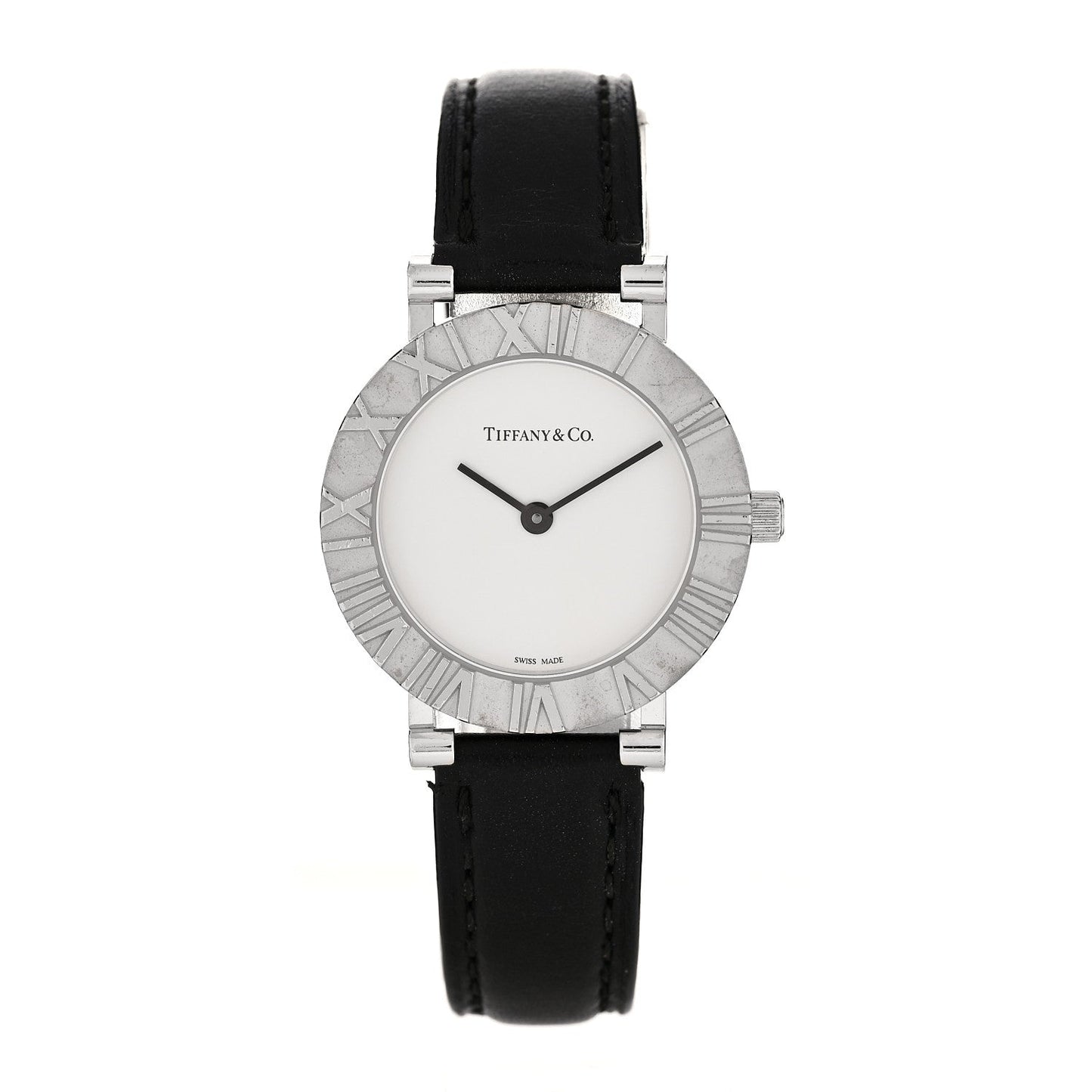 Sterling Silver Calfskin 29mm Atlas Quartz Watch Black