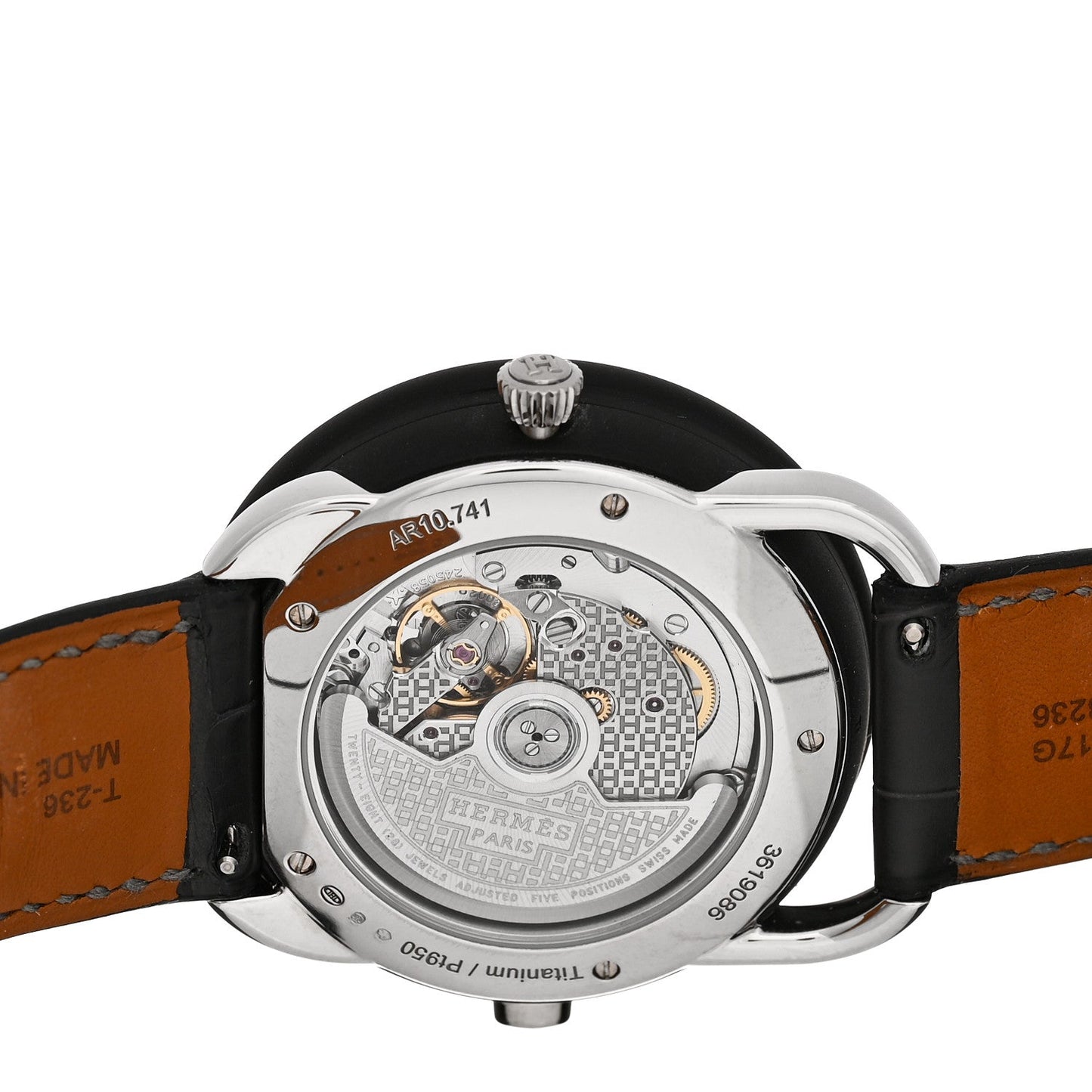 Platinum Titanium Alligator 43mm Arceau Le Temps Voyageur Automatic Watch Noir
