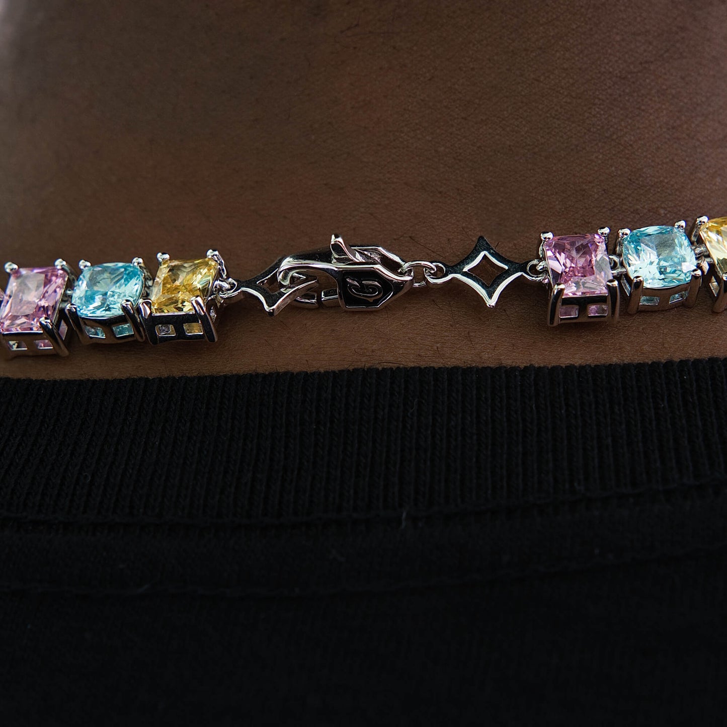 Floating Pastel Multicolor Stone Chain in White Gold