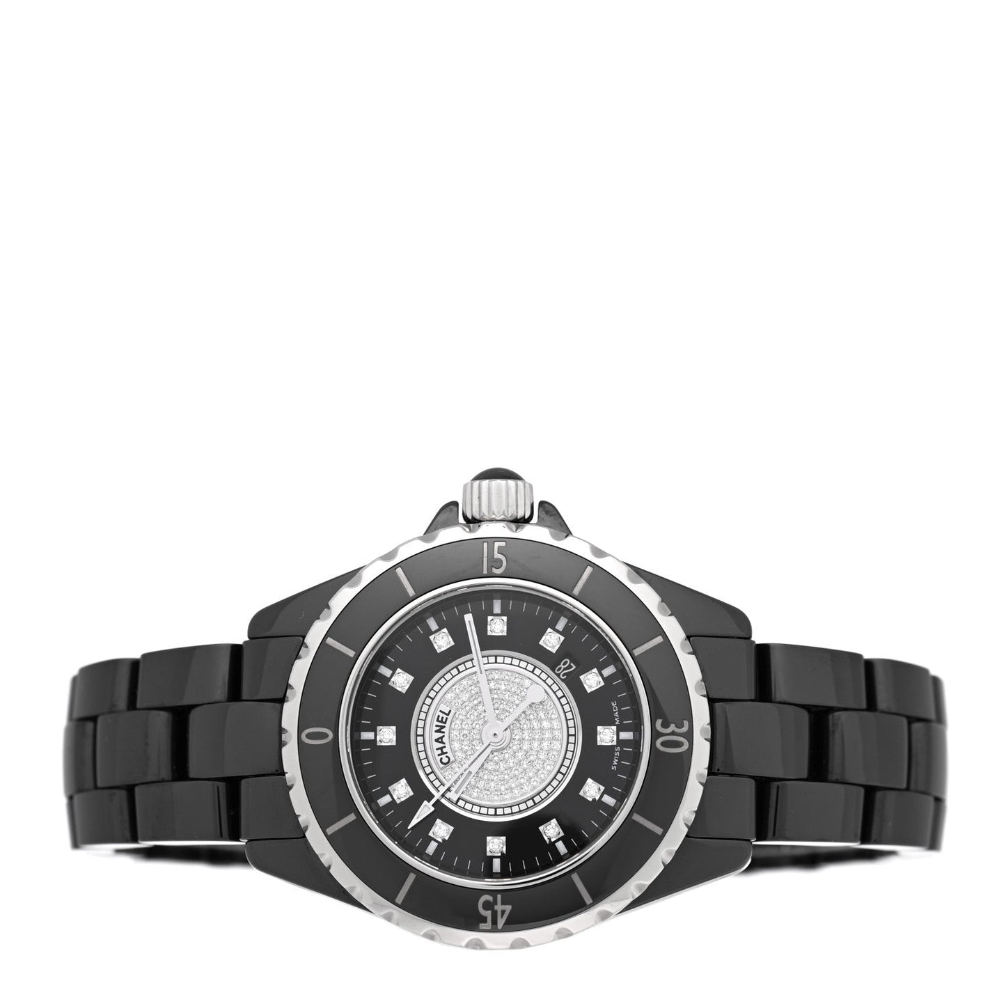 Stainless Steel Ceramic Diamond Dial 33mm J12 Quartz Watch Black
