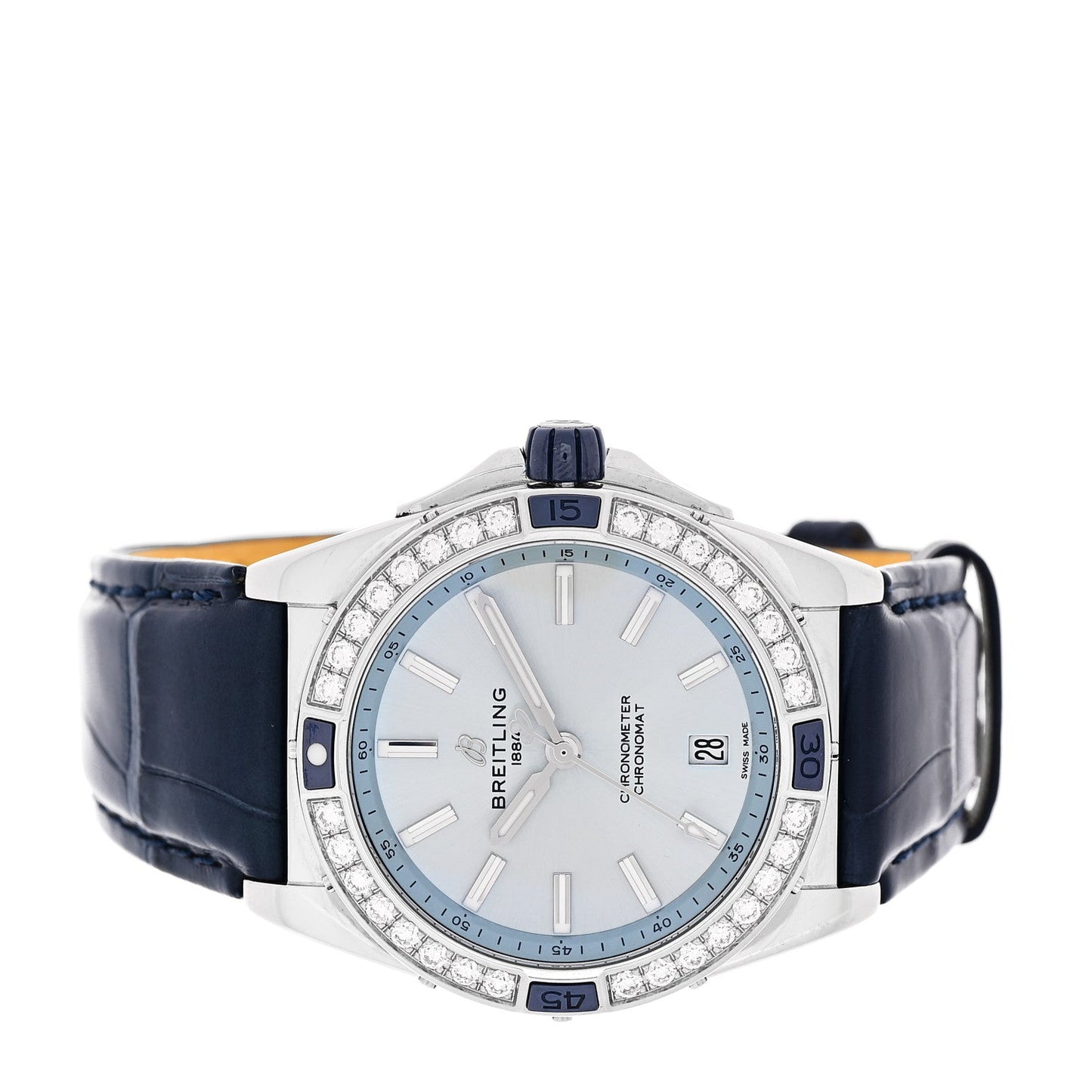 Stainless Steel Alligator Diamond Bezel 38mm Chronomat Automatic Watch Ice Blue A17356