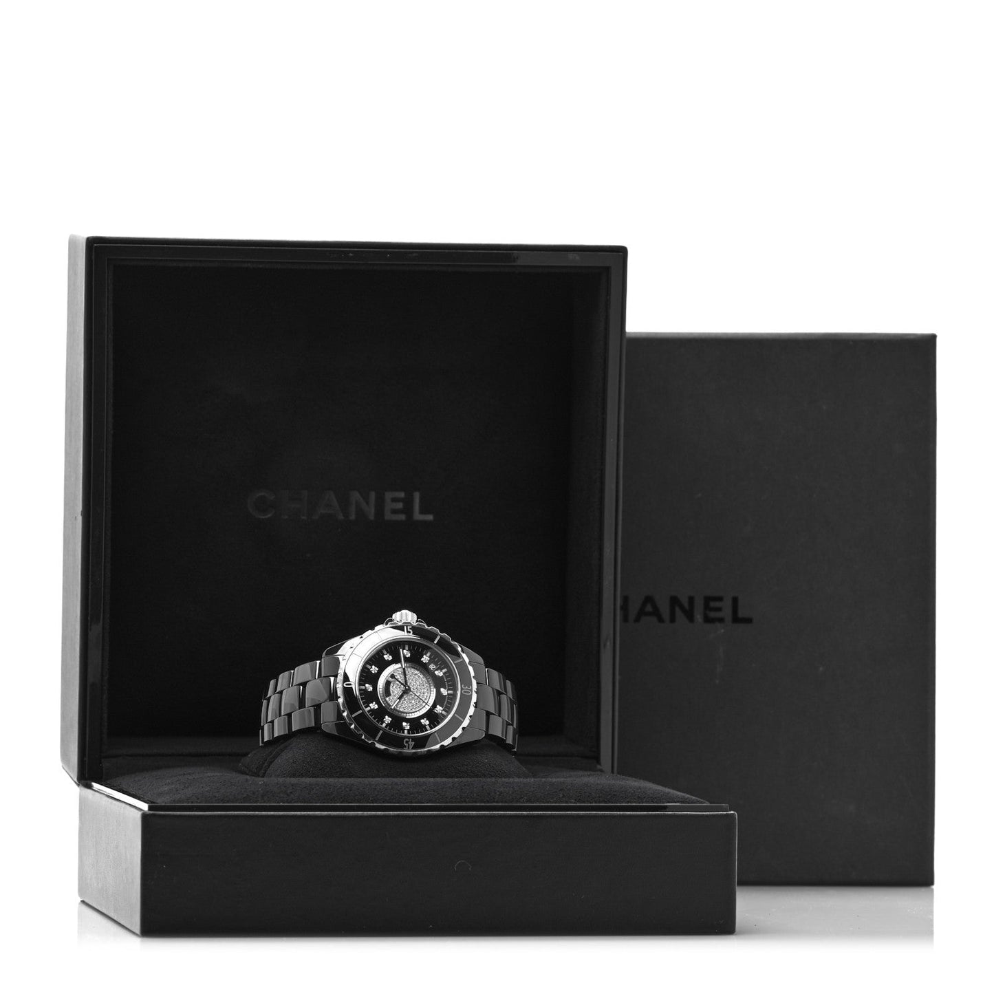 Stainless Steel Ceramic Diamond Dial 38mm J12 Quartz Watch Black