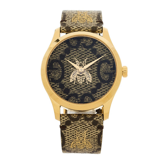 Stainless Steel Canvas 38mm G-Timeless GG Supreme Bee Quartz Watch Brown