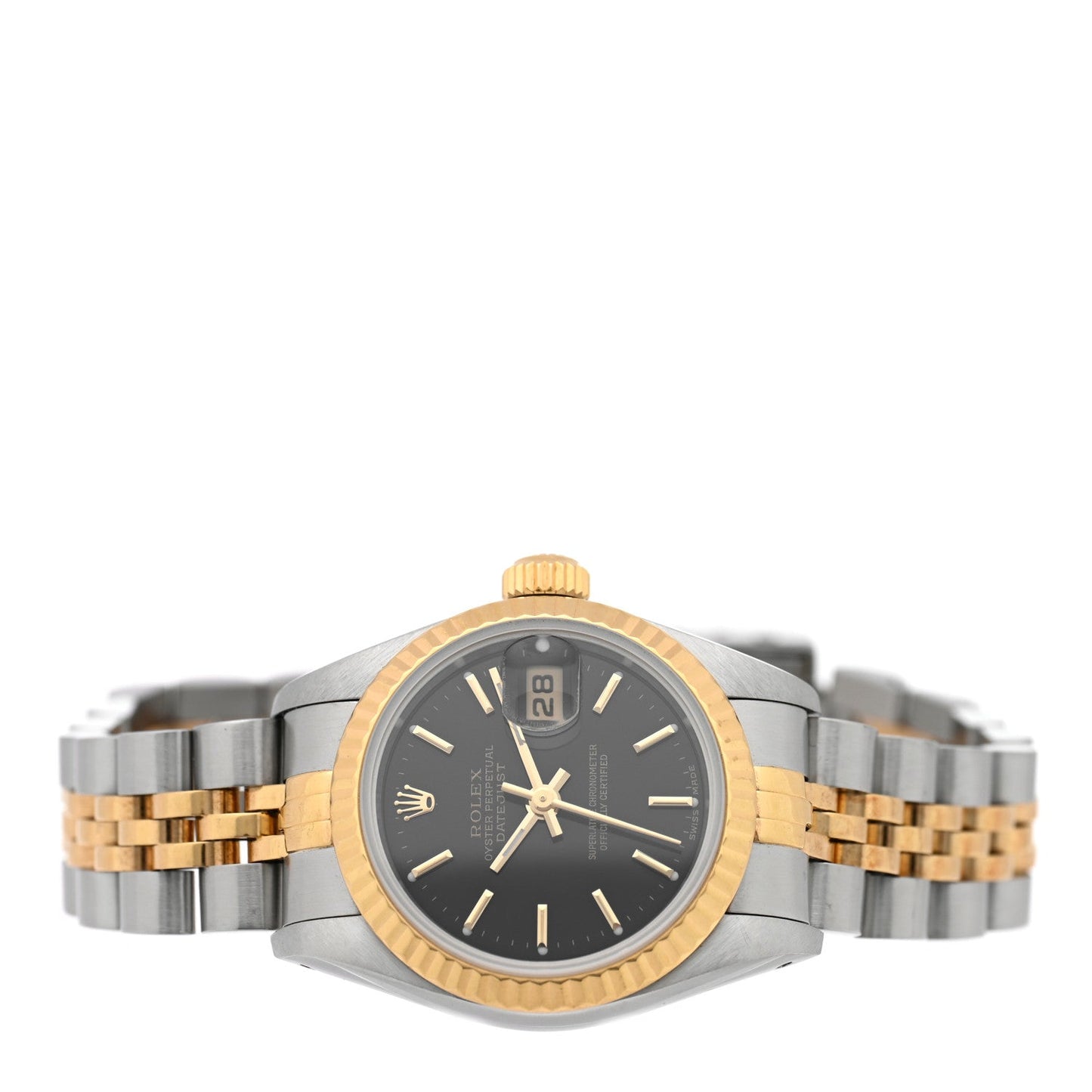 Stainless Steel 18K Yellow Gold 26mm Oyster Perpetual Datejust Watch Black 69173