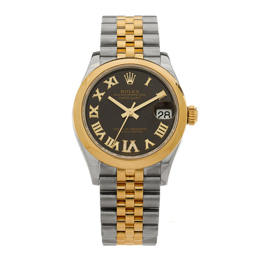 Stainless Steel 18K Yellow Gold Diamond 31mm Oyster Perpetual Datejust Watch Dark Grey Roman 278243