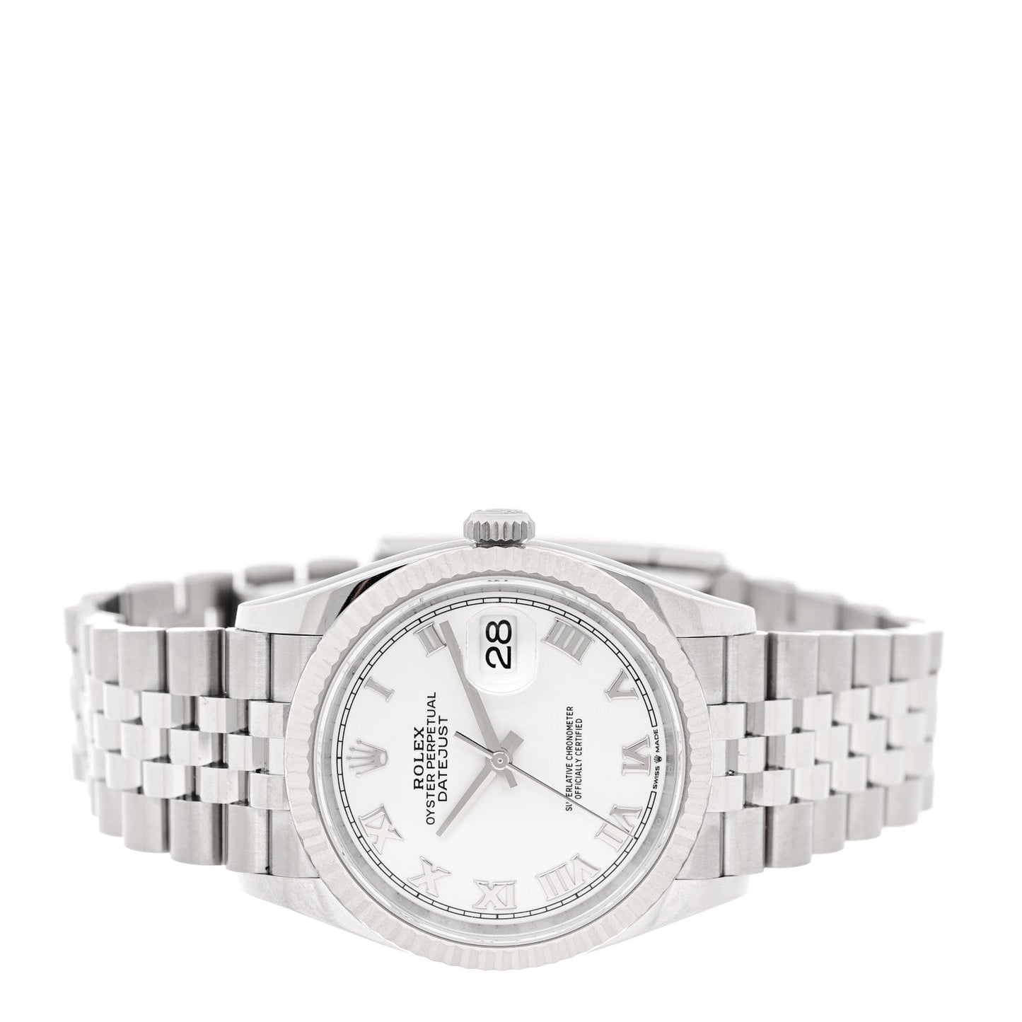 Stainless Steel 18K White Gold 36mm Oyster Perpetual Datejust Watch White Roman 126234
