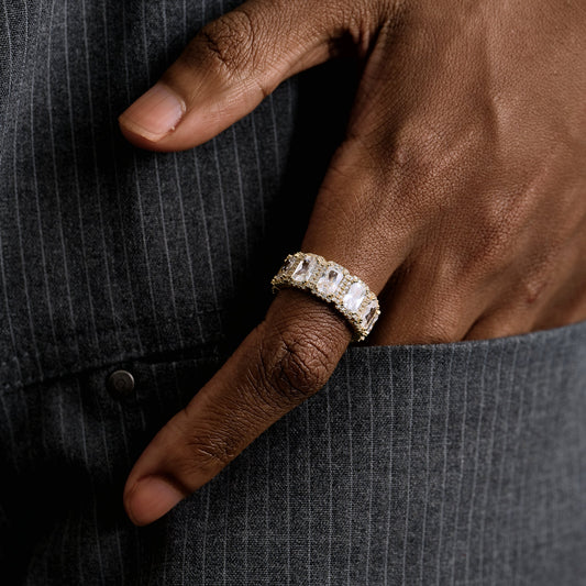 Diamond Baguette Halo Ring in Yellow Gold Vermeil