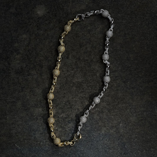 GLD X Bloody Osiris Dual Finish Moissanite Ball Chain in White and Yellow Gold Vermeil