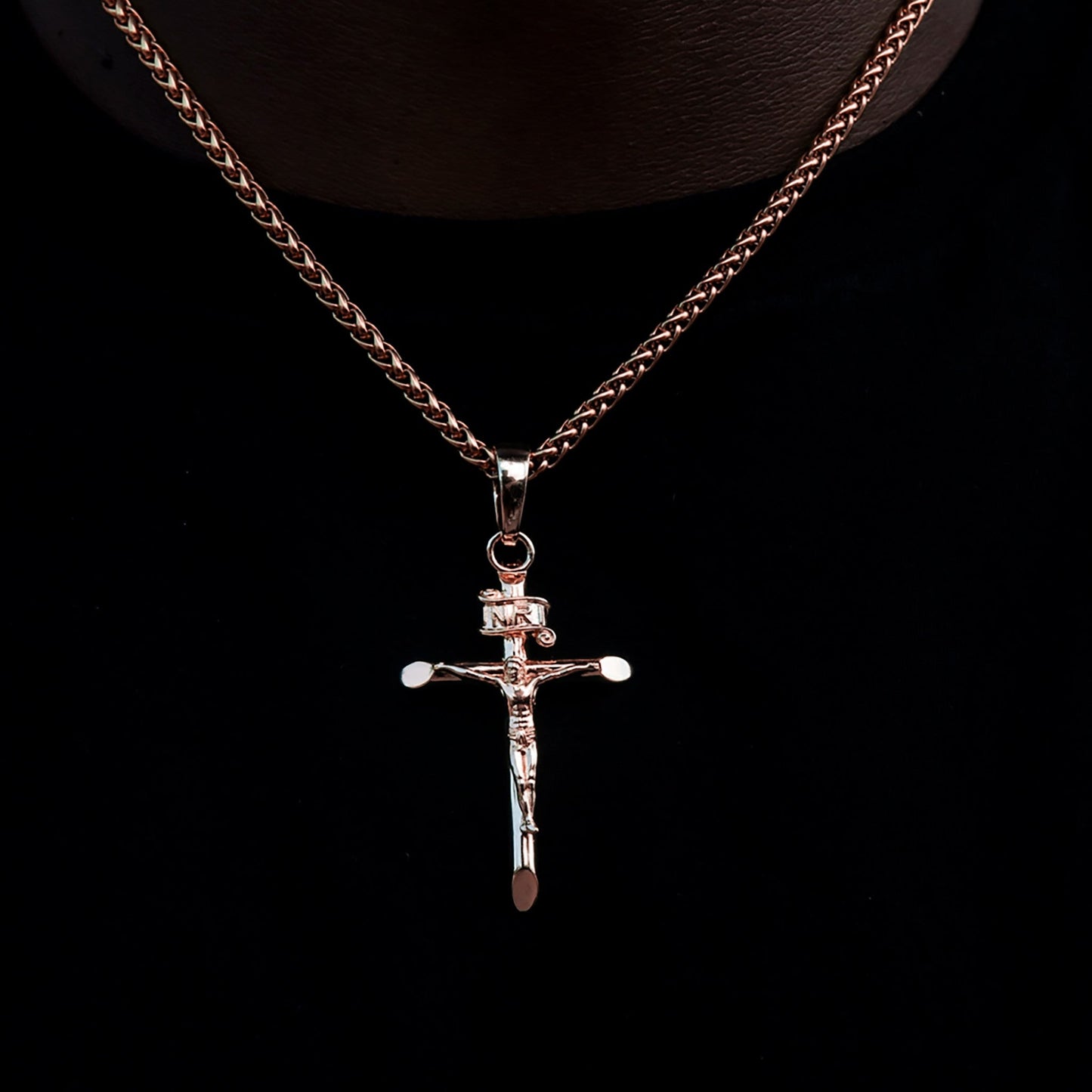 Large Crucifix Cross Pendant in Rose Gold