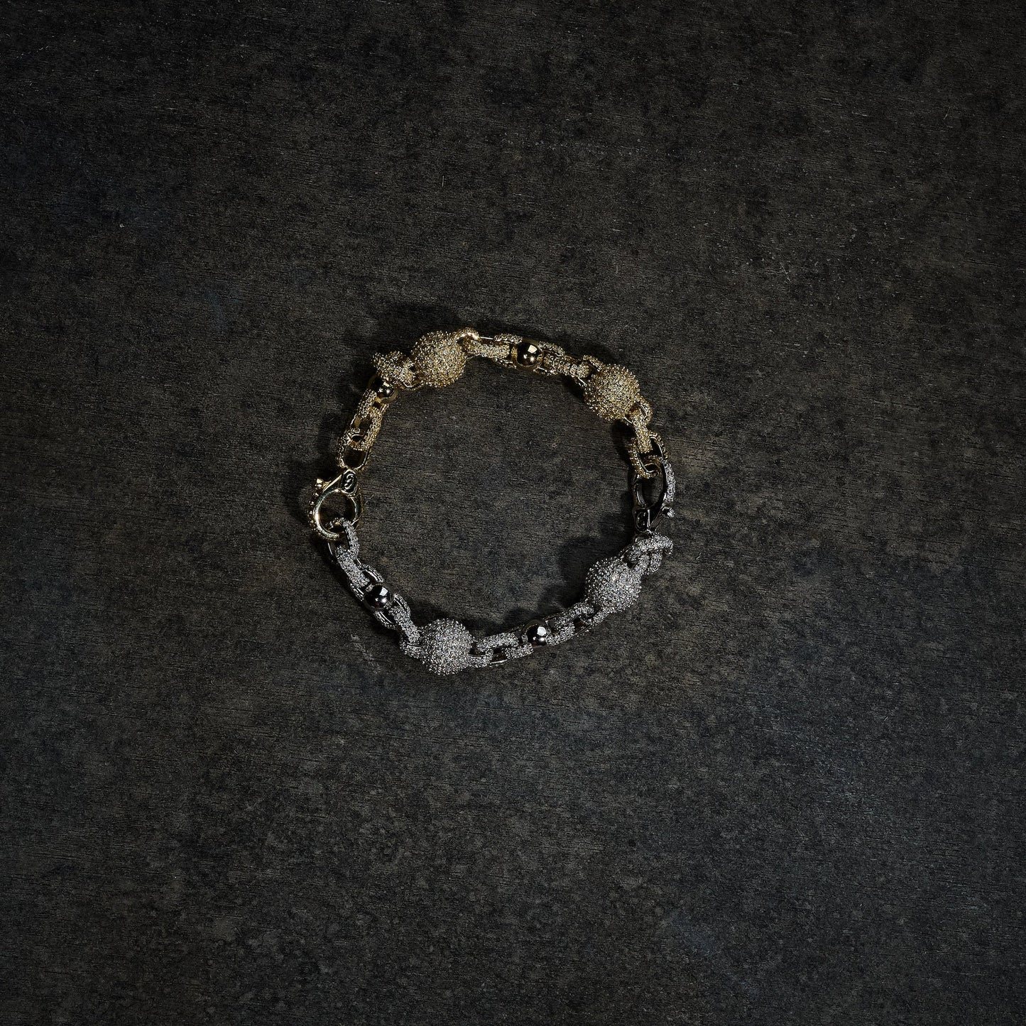 GLD X Bloody Osiris Dual Finish Ball Chain Bracelet in White and Yellow Gold