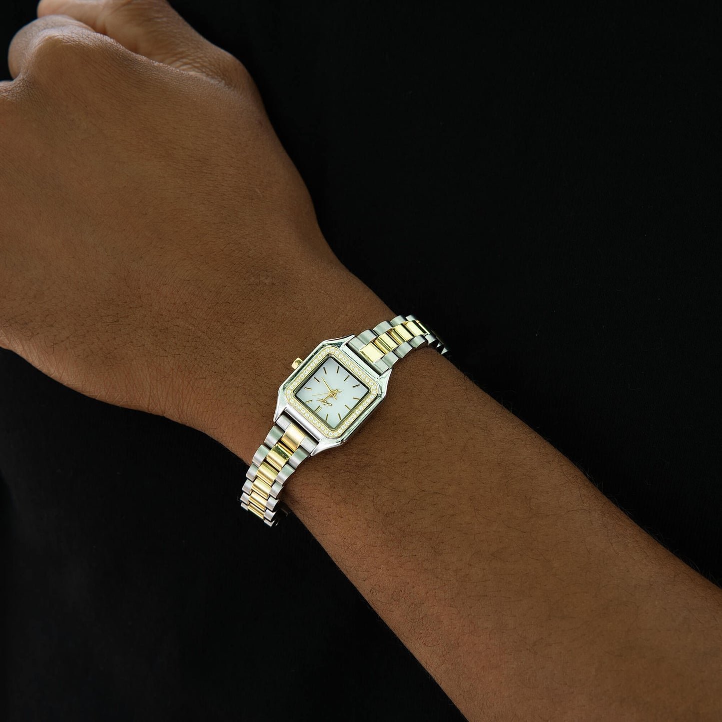 30MM Ethereal Iced Mother of Pearl Band Watch - White Gold/Gold