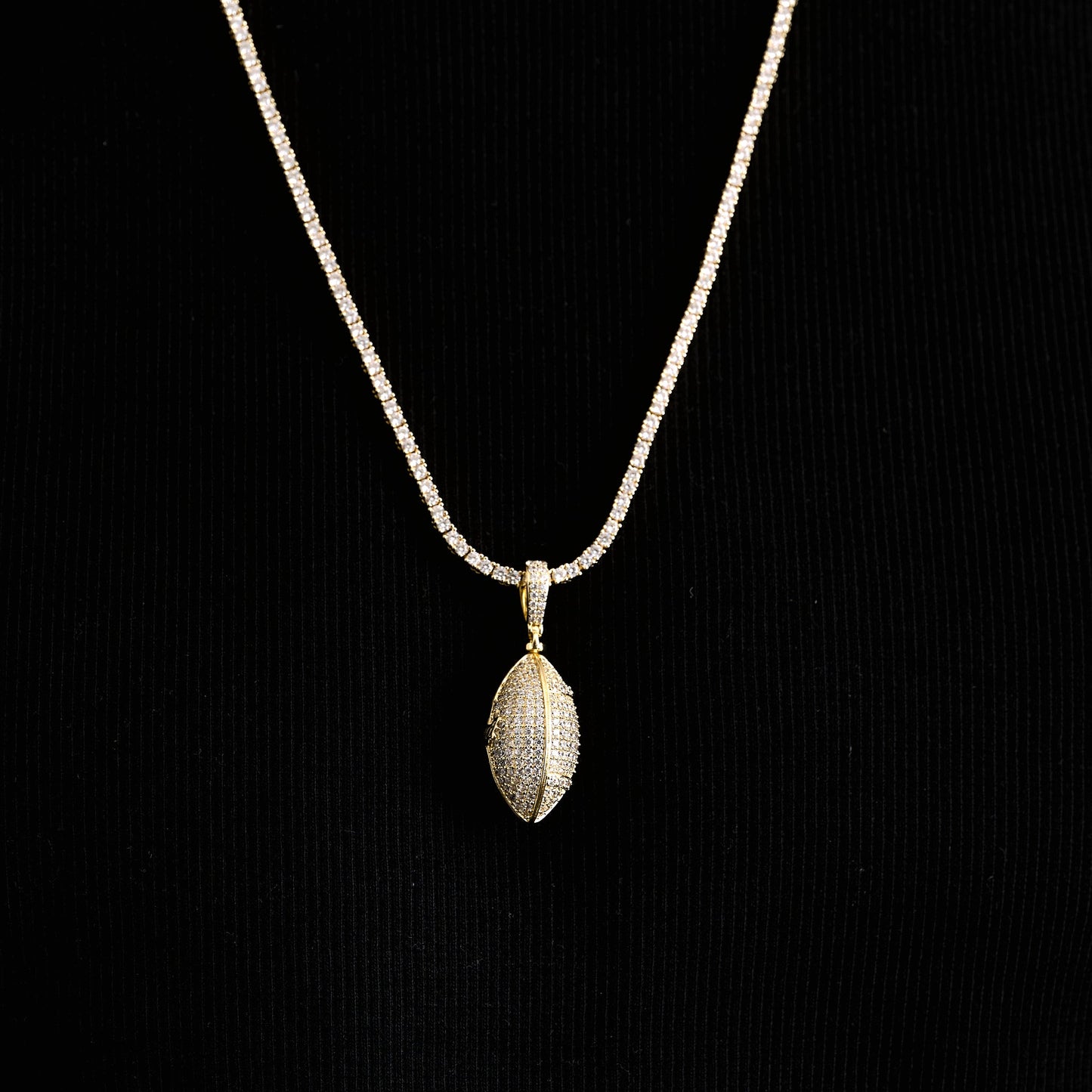 Iced Football Pendant in Yellow Gold