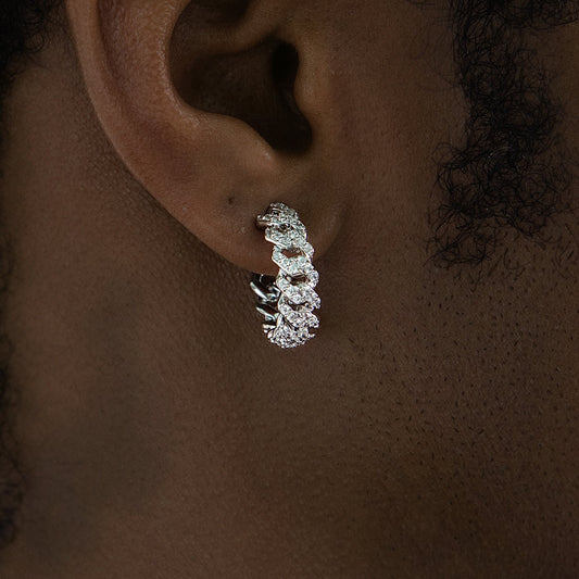 Huggie Diamond Prong Hoop Earrings in White Gold