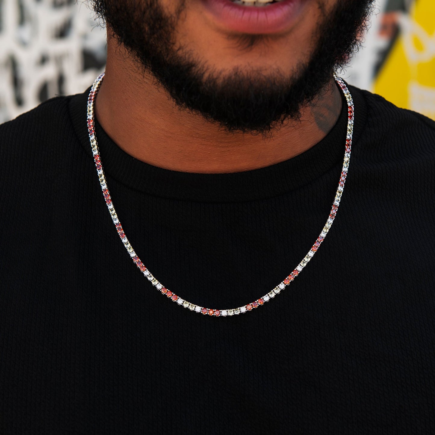 3MM Diamond Colored Tennis Chains in White Gold- All Colors
