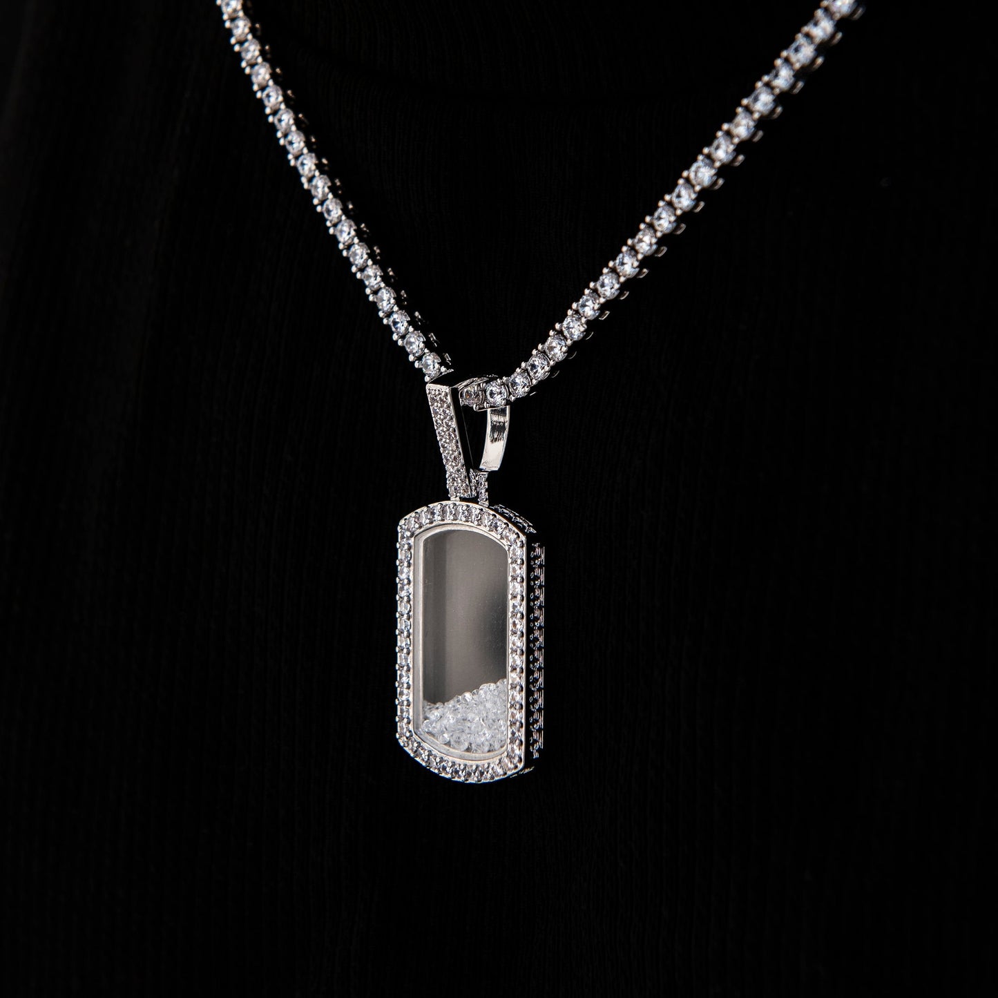 Loose Diamond Dog Tag Pendant in White Gold