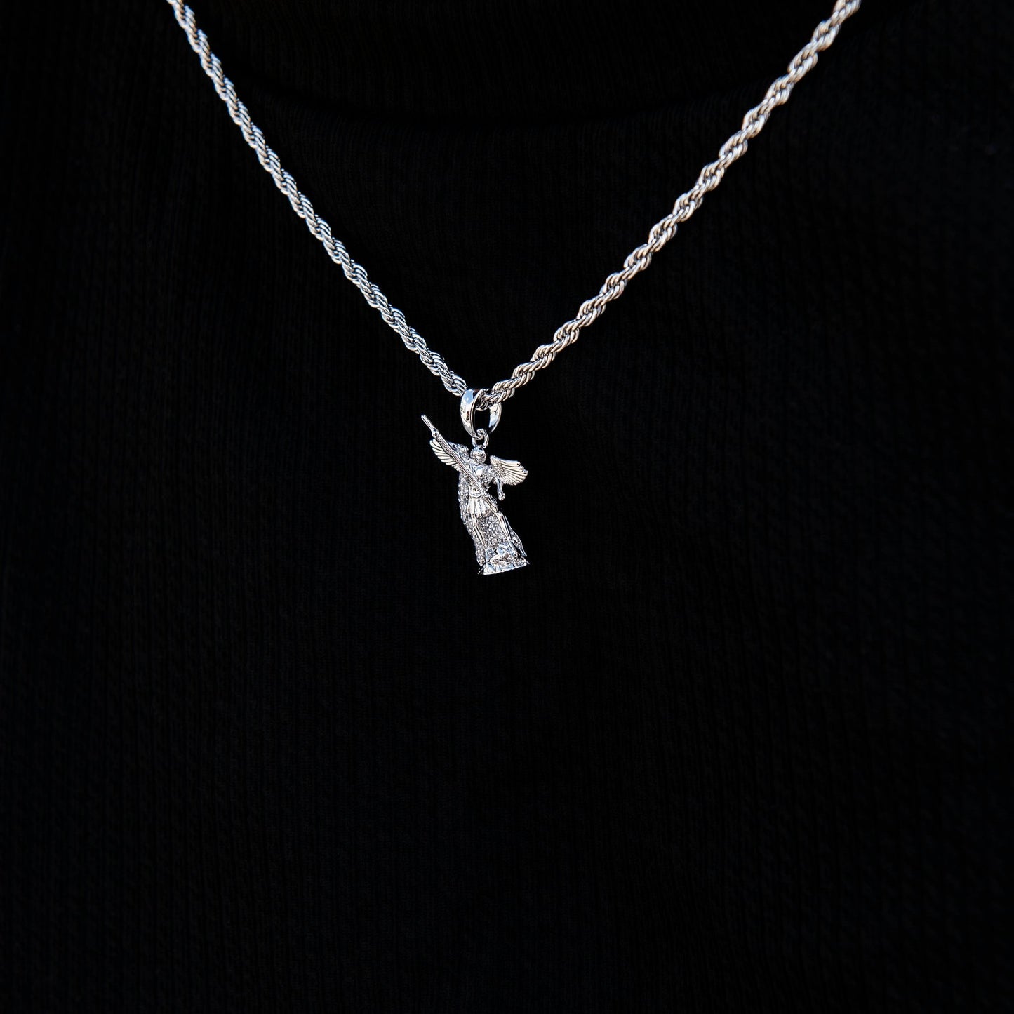 Micro Saint Michael Pendant in White Gold