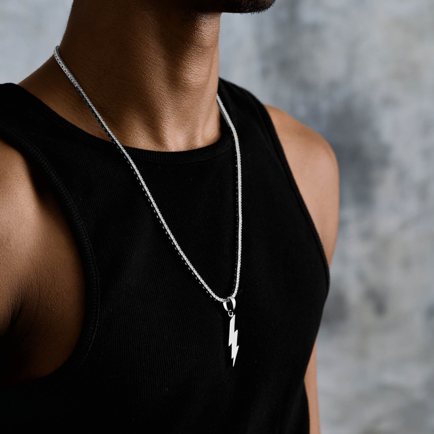 Simple Lightning Bolt Pendant in White Gold