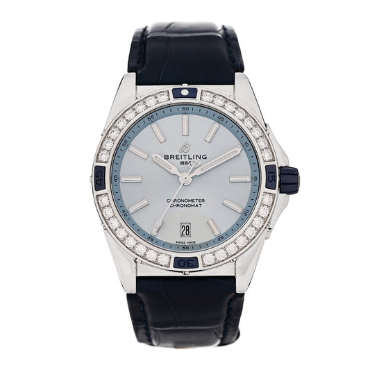 Stainless Steel Alligator Diamond Bezel 38mm Chronomat Automatic Watch Ice Blue A17356