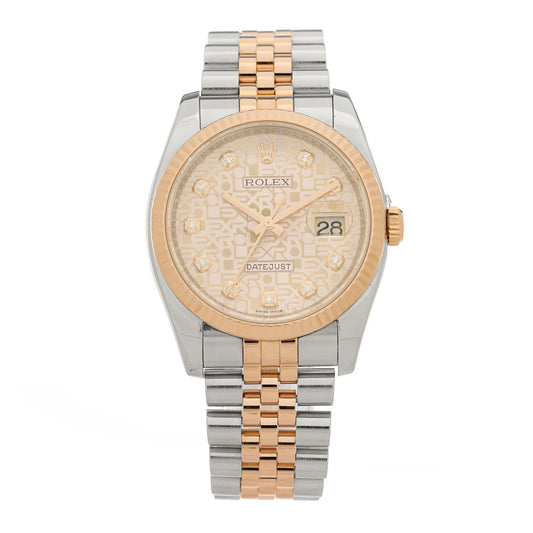 Stainless Steel 18K Everose Gold Diamond 36mm Oyster Perpetual Datejust Watch Pink Jubilee 116231