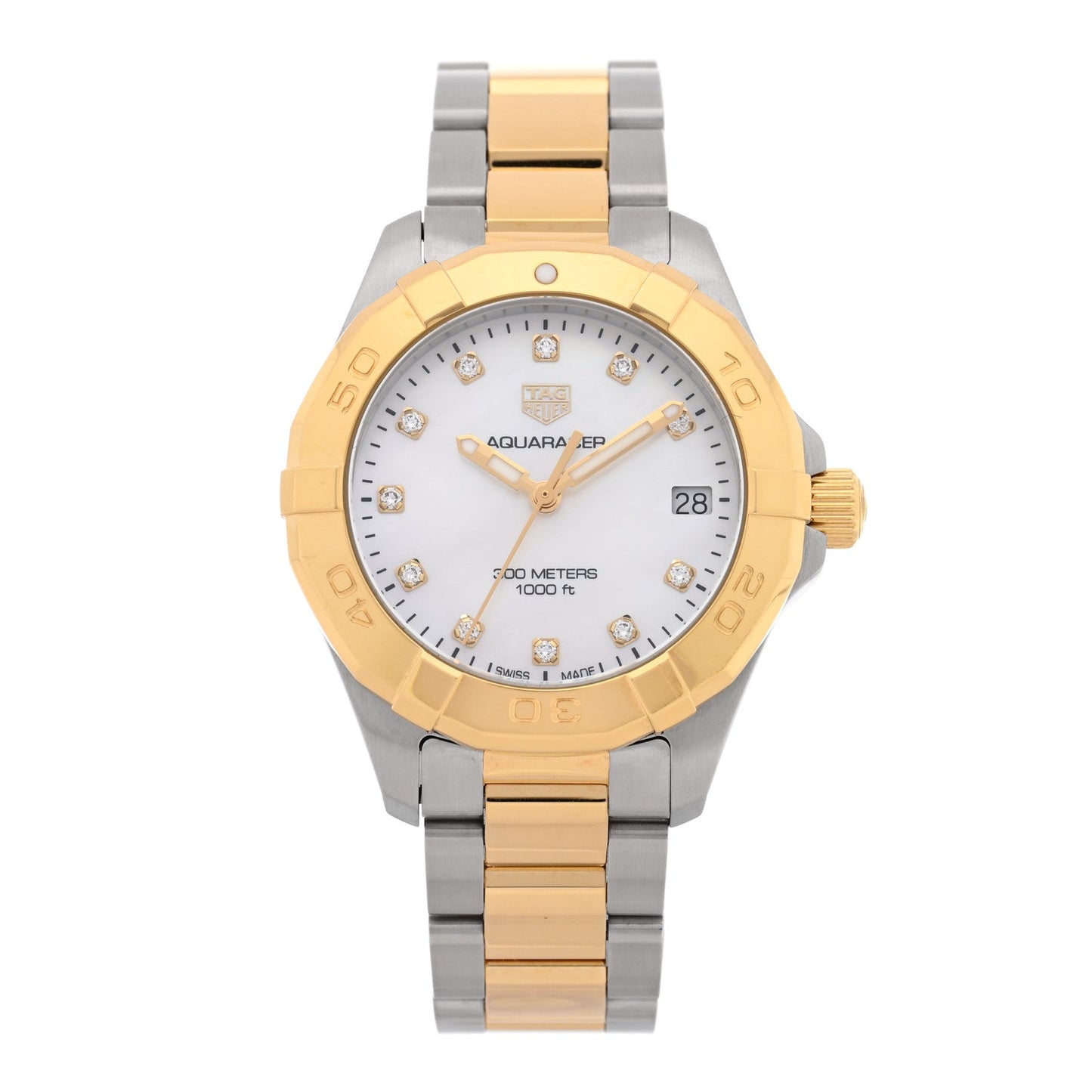 Stainless Steel 18K Yellow Gold Mother of Pearl 32mm Aquaracer Quartz Watch WBD1322