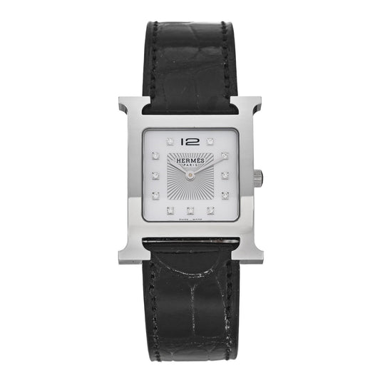 Stainless Steel Alligator Diamond Mother of Pearl 26mm Heure H Hour Quartz Watch Noir