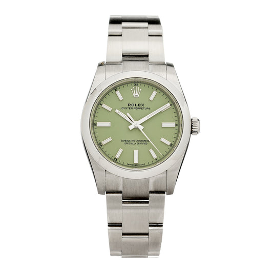 Stainless Steel 34mm Oyster Perpetual Watch Pistachio 124200