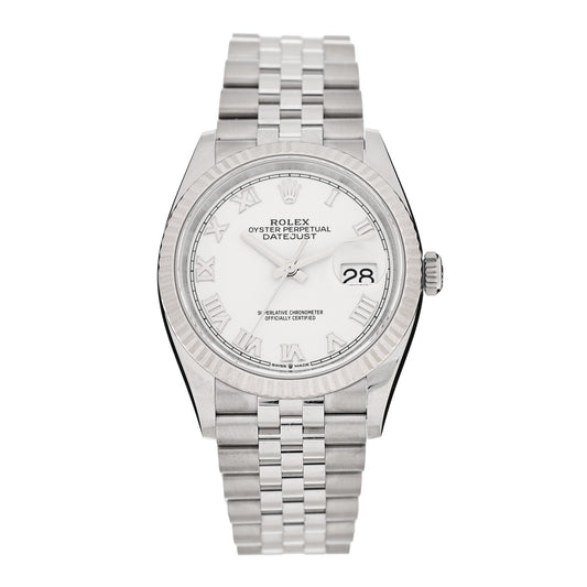 Stainless Steel 18K White Gold 36mm Oyster Perpetual Datejust Watch White Roman 126234